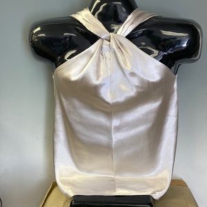 Ann Taylor satin cream colored, twist neck